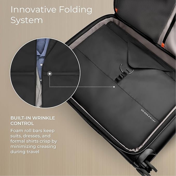 Briggs & Riley Check In Garment Sleeve for Hanging Clothes - Suit & Dress Travel Bag for Men & Women, Wrinkle Reducing Carrier for Shirts, Tuxedos, Coats, & More - Travel Essentials, Black