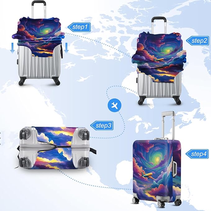ANNA QUEEN Rainbow plane Luggage Cover Washable Suitcase Protector Suitcase Cover Anti-Scratch,Stretchable Fit for 18-32Inch Luggage,Travel Bag Cover XL(fits 29-32Inch suitcase)