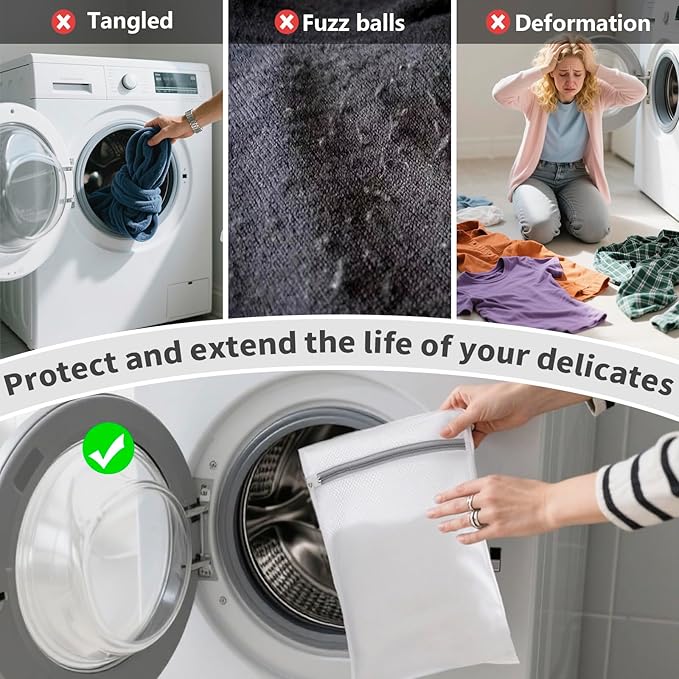 Laundry Bag Backpack with 3 Sizes Mesh Wash Bags and Shoulder Straps Foldable Clothes Hamper Bag with Drawstring Closure for College, Apartment, Laundromat (White)