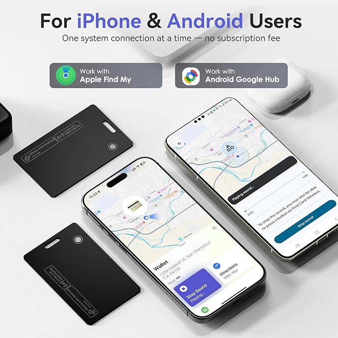 Wallet Tracker Card Air-Tag - for Android & iOS, Work with Google Find Hub & Apple Find My, 0.07in Slim Tracking Card, IP68 Waterproof Bluetooth Smart Item Locator for Wallet, Purse, Backpack, Luggage