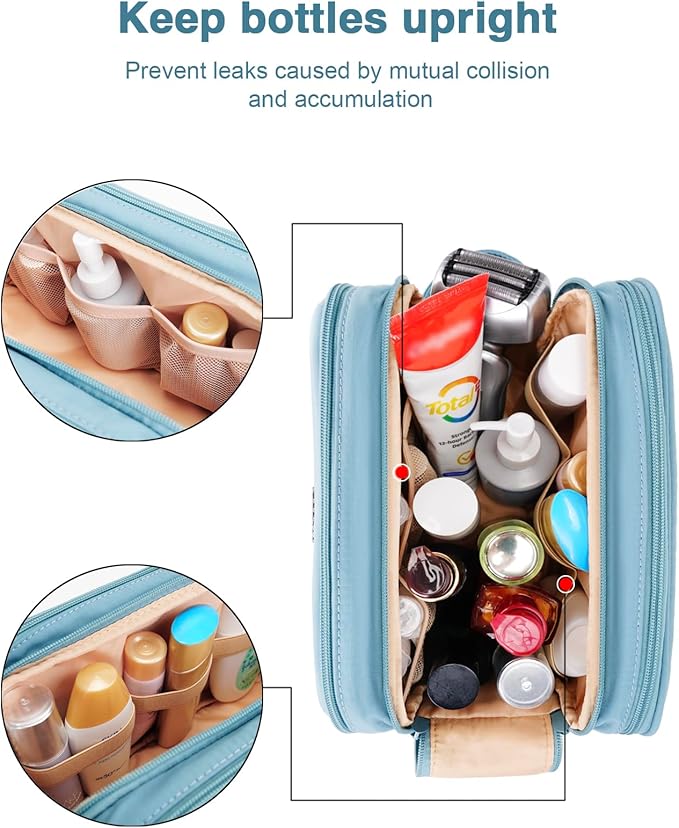 Toiletry Bag for Men & Women, Cruise Ship Travel Essentials, Shaving Dopp Kit with Dry and Wet Separation, Water-resistant Bathroom Cosmetic Organizer Bag, Makeup Accessories with Trolley Belt, Blue