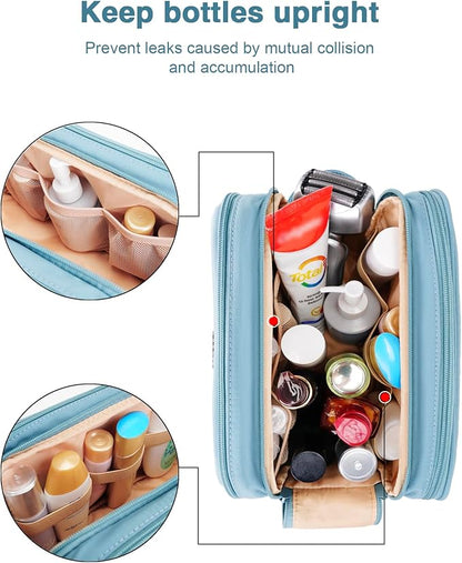 Toiletry Bag for Men & Women, Cruise Ship Travel Essentials, Shaving Dopp Kit with Dry and Wet Separation, Water-resistant Bathroom Cosmetic Organizer Bag, Makeup Accessories with Trolley Belt, Blue