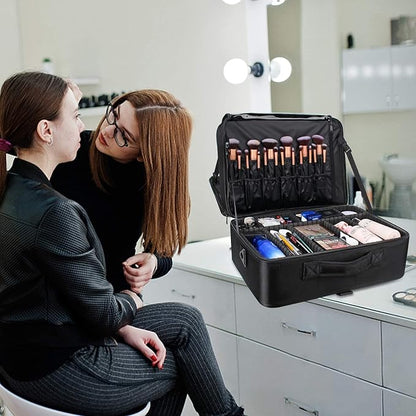 Relavel Large Makeup Organizer Profession Makeup Bag Extra Large Makeup Case with Adjustable Dividers, Adjustable Angle Fixed Belt and Shoulder Strap