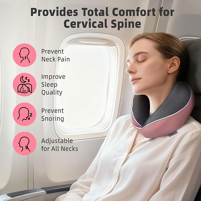 Memory Foam Travel Pillow,U-Shaped Neck Pillow for Sleeping Airplane and Car, with Portable Storage Case, Soft & Breathable, Provides Head & Neck Support