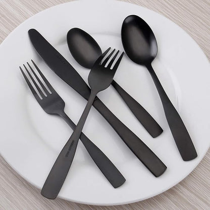Matte Black Silverware Set, Satin Finish 40-Piece Stainless Steel Flatware set, Tableware Cutlery Set Service for 8, Utensils for Kitchens, Dishwasher Safe