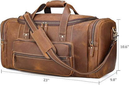 Polare 23" Full Grain Cowhide Leather Gym Duffle Weekender Overnight Travel Duffel Bag For Men