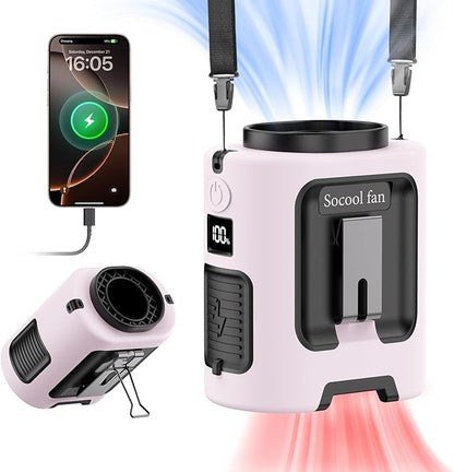 Socool Portable Waist Fan Clip on Wearable Belt 5000mAh Rechargeable Personal Fans, 25H Shirt Fan Cooling, 4 Speeds 13000RPM Battery Operated, Neck Fan Hanging for Outdoor Camping Travel Jobsite