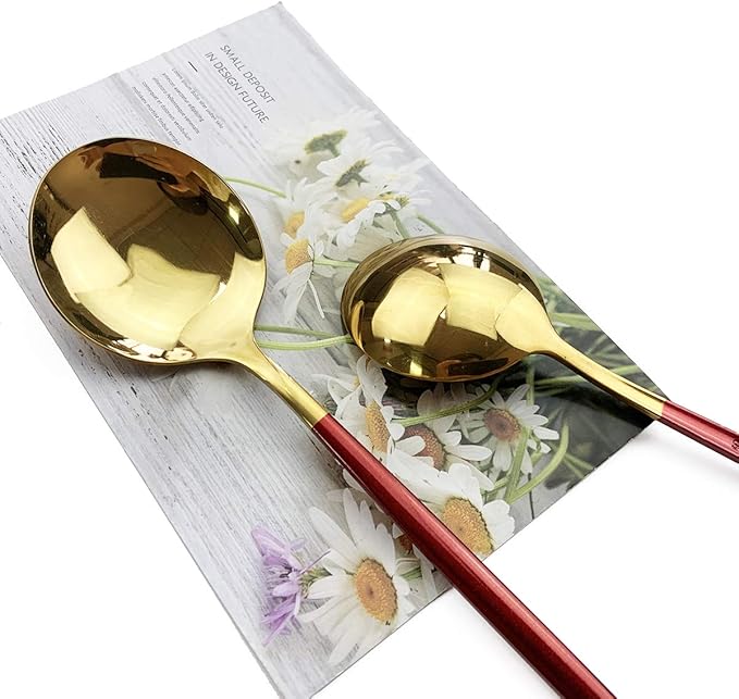 Red Gold Silverware Set, JASHII 20-Piece Stainless Steel Satin Finish Flatware Set, Kitchen Utensil Set, Mirror Polished Tableware Cutlery Set for Home and Restaurant, Dishwasher Safe