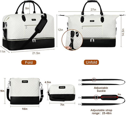 Weekender Bag for Women, Travel Duffel Bag Carry On Overnight Bag with Shoe Compartment Large Nylon Travel Weekend Tote Bag