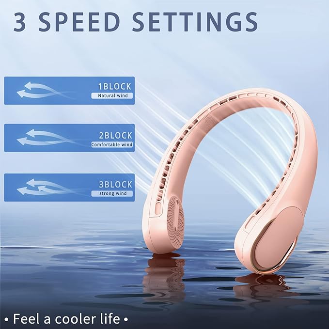 Portable Neck Fan, Neck Fans for Women, 4000 mAh Rechargeable Personal Fan,360° Hands Free Bladeless Fan, 3 Speeds Adjustable, Faster Cooling, Super Quiet, Suitable for Home, Office, Travel