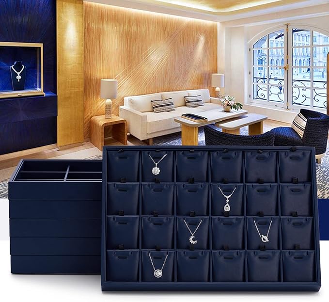 Oirlv Stackable Premium Leather Jewelry Trays 12 Grid Jewelry Drawer Organizer Trays Bracelet Earrings Watches Showcase Display Organizer