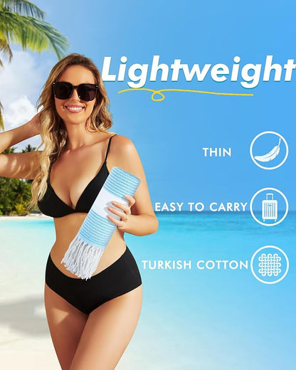 Genovega 2 Packs Oversized Turkish Beach Towels 74"x38" Thin Quick Dry Sand Free Pool Swim Bathing Towel Extra Large Blanket Adult Travel Essentials Accessories Summer Vacation LightGreen Grey Dot