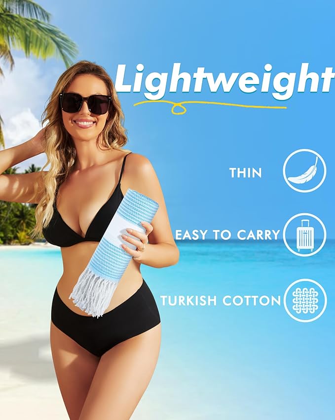 Genovega 2 Packs Oversized Turkish Beach Towels 74"x38" Thin Quick Dry Sand Free Pool Swim Bathing Towel Extra Large Blanket Adult Travel Essentials Accessories Summer Vacation Blue Green Dot