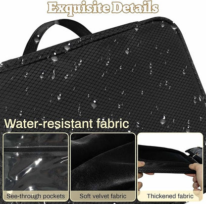 Travel Jewelry Organizer Case, Jewelry Storage Bag with Zipper Velvet Pockets, Portable Jewelry Case for Necklaces, Rings, Earrings, Bracelets