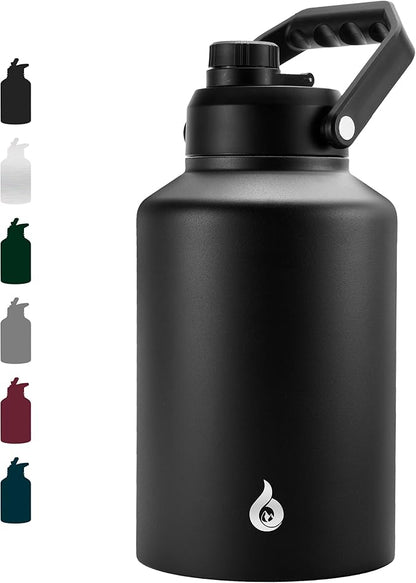 BJPKPK One Gallon(128 oz) Insulated Water Bottle, Dishwasher Safe Stainless Steel Jug, BPA Free Jug with Ergonomic Handle & Anti-slip Bottom, Large Water Bottle, Black