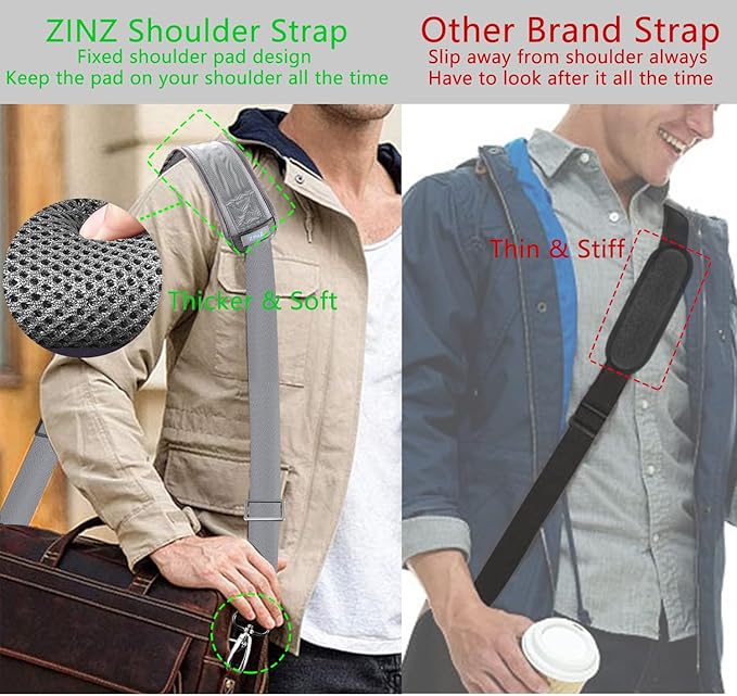 ZINZ 79 inch Shoulder Strap, Extra-thick Fixed Cushion Pad and Dual Clasps Universal Replacement Strap with Metal Swivel Hooks for Laptop Bags, Luggage Bags, Camera, Crossbody (200cm,Gray)