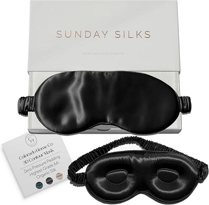 SUNDAYSILKS™ 3D Contoured Silk Sleep Mask | Padded Silk Eye Mask with Eye Cups for Lash Extensions | Blackout, Organic for Women & Men, Perfect for Travel, Slip-Free Deep Sleeping, Antifaz para Dormir