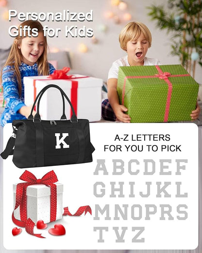 Initial Travel Duffel Bag Sports Gym Bag for Boys Teen Birthday Gifts,Black Personalized Weekender Bag Carry On Tote Bags for Men,Waterproof Overnight Luggage Bag Airplane Travel Essentials(Letter K)