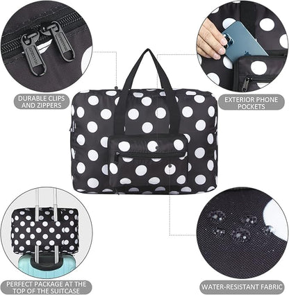 F.FETIVIN Weekender Bag Carry On Travel Duffle Medium Overnight Bag for Women(Black Dot)