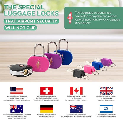 Lock for Luggage TSA Approved and 6 Tags, Luggage Lock with Key and Chrome Ring Around Body, Suit for Suitcase,Luggage,Backpack,Laptop Bag,Locker 6 Pack Color Mixed