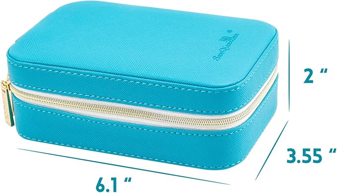 Small Travel Jewelry Organizers Box for women with PU Leather Portable Mini Jewelry Case with compartments for Necklace Rings Earrings,Luxury Giftable boxes. (Blue green, M)