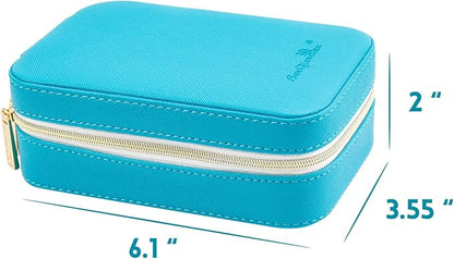 Small Travel Jewelry Organizers Box for women with PU Leather Portable Mini Jewelry Case with compartments for Necklace Rings Earrings,Luxury Giftable boxes. (Blue green, M)