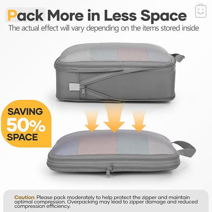 Veken 11 Set Compression Packing Cubes for Travel Essentials,Compressible Expandable Large Luggage Suitcase Organizer Bags for Clothing,Durable Space Saver Storage Bags with Toiletry Bags(Gray)
