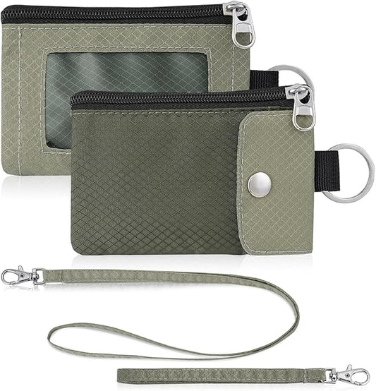 Minimalist Wallet For Mens Womens, Keychain RFID Blocking Zipper Small Wallet with ID Window 2 Lanyards,Water Resistant Travel Cash Card Coin Case Boys Girls