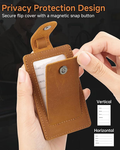 Premium Genuine Leather Luggage Tags for Suitcases - Quick Release, Privacy Protection, Elegant and Durable, Travel Essential Luggage Tag - 2 Pack Brown