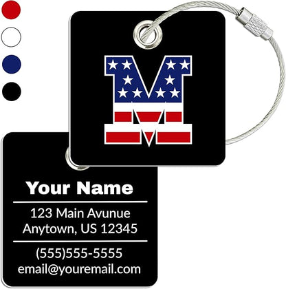 USA Initial Luggage Tag | 10 Pack | Personalized Luggage Tags for Suitcases | Choose Monogram Letter | Custom Fonts & Colors | Choose Tag Color