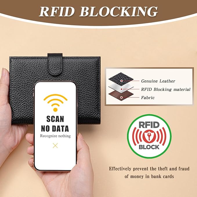 Passport Holder for Travel Women RFID Blocking Genuine Leather Passport Wallet with Card Slots, Zipper Coins Pocket, Cash Holder, Black