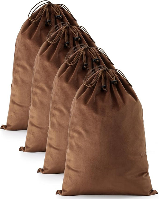 FantasyLife Shoe Bags for Travel, Washable Dust Bags for Storage & Packing, Flannel Shoe Pouch with Drawstring Closure for Purses, Handbags, Shoes & Toys (4, Mocha Mousse)