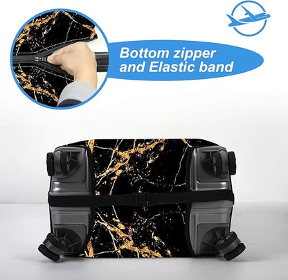 Luggage Cover Protector for 26-28 Inch Suitcases, TSA Approved Elastic Travel Suitcase Covers, Anti-Scratch Washable Luggage Sleeve for Carry On & Checked Bags, Black Marble