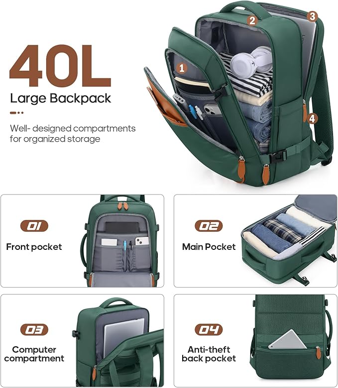 UKEIN Luggage Sets 3 Piece, Carry On Luggage 20In With Spinner Wheels,PC Hardside Suitcase Set with TSA Lock,Durable Carry On Suitcase With Travel Backpack for Men (Green, 3 piece set (20inch))