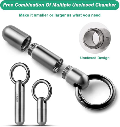 TISUR Small Keychain Pill Holder, Titanium Pill Case Waterproof Pill Fob for Travel Purse Pocket Pill Container Box,Small Pill Organizer