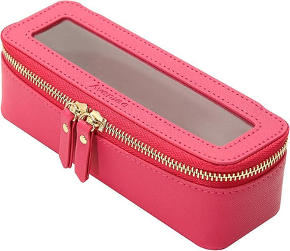 Aveniee Clear Makeup Brush Bag, Slim Brush Holder Cosmetic Case, Small Travel Toiletry Bag for Women, Thin Make up Bags with Dual Zipper, Cute Travel Essentials Srorage Bag,Hotpink