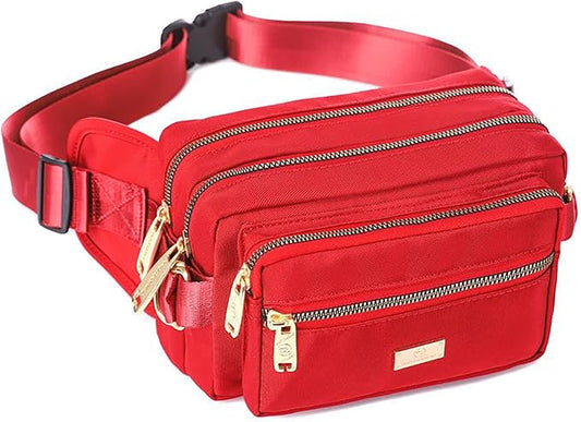 Extra Large Fashion Fanny Pack for Men Women, Waist Bag for Waterproof Hiking Running Biking Gym Outdoor Sports Travel Belt Bag (Red)