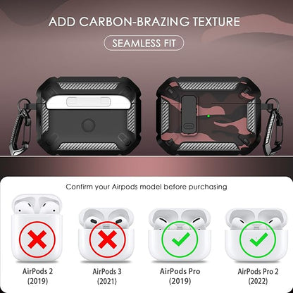 RFUNGUANGO for AirPods Pro 2nd Gen Case with Cleaning Kit, Military Hard Case Protective Armor with Lock, for AirPod Gen 2 Charging Case (2023/2022/2019, 2nd Gen/1st Gen),Red Camouflage
