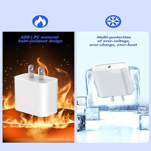 【Apple MFi Certified】Apple iPhone 17/16e/15 Charger Block Fast Charging,3Pack 20W USB C Wall Charger Super Quick Charge USBC to USBC Woven Cable Cord for iPhone 17 16 15 Pro/Pro Max,iPad Pro/Air/Mini