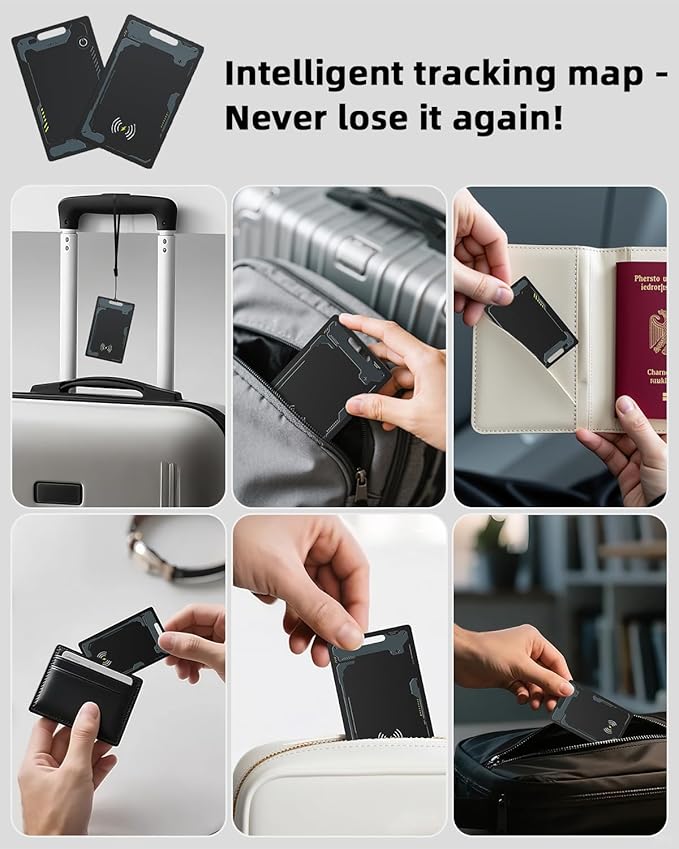 Wallet Tracker Card Android, IP68 Waterproof Smart Card Luggage Tracker Compatible with Google Find Hub (Android Only), Rechargeable Item Locator Finder, Slim Tracking Card for Wallet, Black