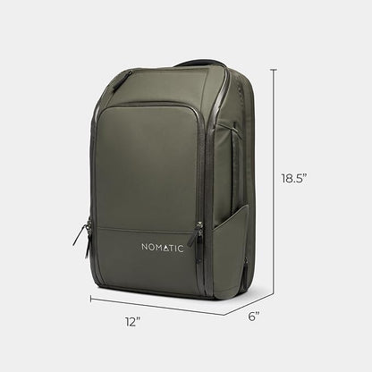 NOMATIC Travel Pack - 20L Water Resistant Laptop Bag - TSA-Ready Expandable Olive Backpack