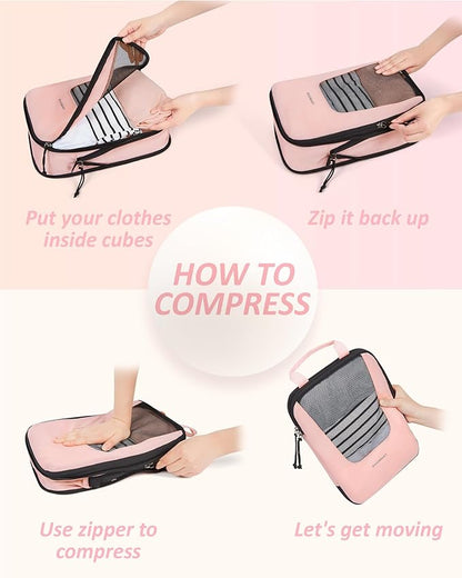 BAGSMART Compression Packing Cubes for Travel, 6 Set/5 Set/4 Set, Compression Suitcase Organizer Bags Set for Suitcases Travel Essentials, Lightweight Packing Organizers