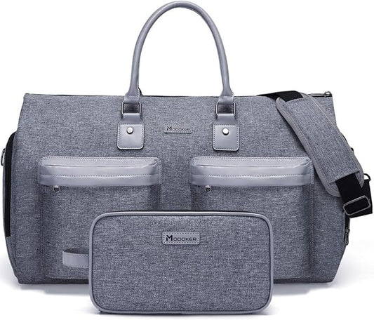 Modoker Convertible Garment Bag with Toiletry Bag, Carry On Garment Duffel Bag for Men Women Travel, Multi-Function Suit Bag 2 in 1 Hanging Suitcase, Grey
