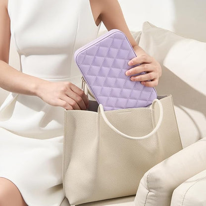 Lolalet Travel Jewelry Case for Women Girls, Travel Jewelry Organizer Box with Mirror & Clear Storage Bag, Small Portable Earring Necklace Bracelet Ring Case, Birthday Christmas Gifts -Medium, Purple