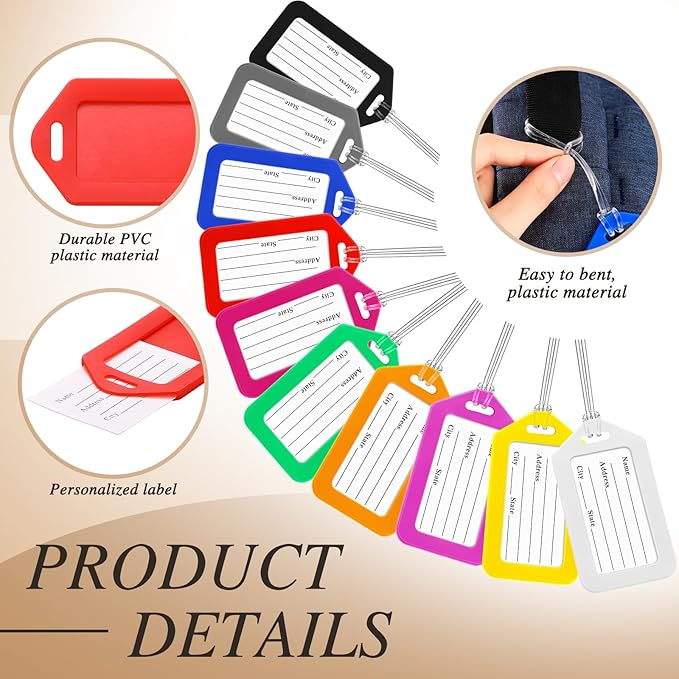 200 Pieces Bulk Luggage Tags for Suitcases Plastic Backpack Book Bag Baggage Name Tags