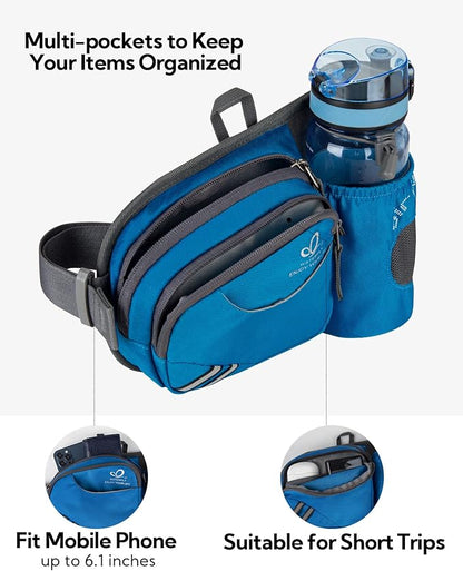 WATERFLY Fanny Pack Waist Bag: Waist Pack for Women Men with Water Bottle Holder Hiking Fanny Pack for Running Walking DogWalking Travel Cycling