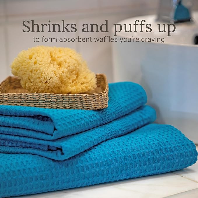 GILDEN TREE Waffle Towel Set Quick Dry Thin | 2 Bath Towels | 2 Hand Towels | 2 Washcloths, Classic Style (Aqua)