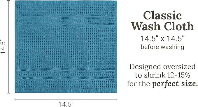 GILDEN TREE Waffle Towels Wash Cloths for Showering, Exfoliating Washcloth Face Towels, Quick Dry Towel Cotton Washcloths Set of 4, Classic Style (Aqua)