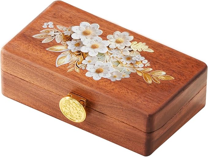 Travel Jewelry Case Small Wood Jewelry Organizer Jewelry Box for Women (Nut-Brown Print B)