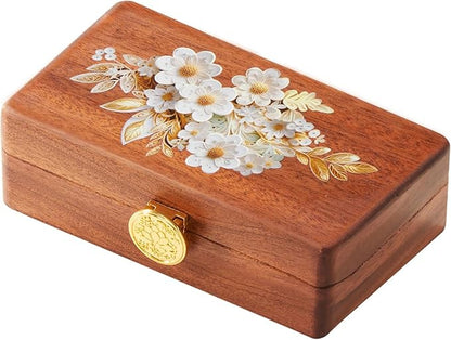Travel Jewelry Case Small Wood Jewelry Organizer Jewelry Box for Women (Nut-Brown Print B)
